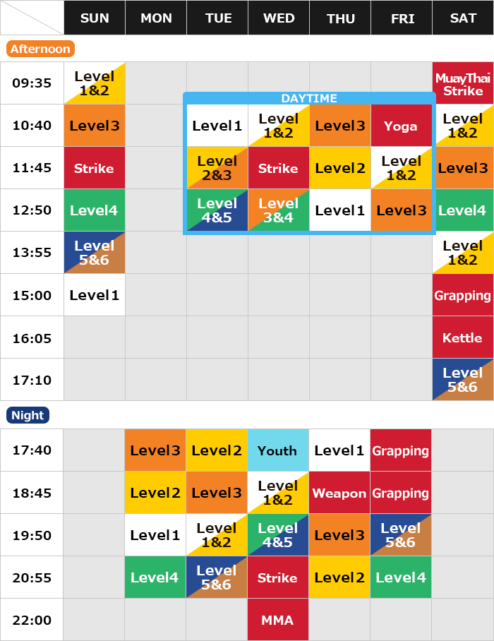 Ichigaya Training Center Class Schedule